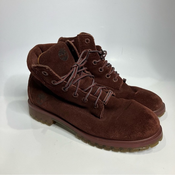 Timberland maroon red suede lace up boots girls size 7 youth casual punk - Picture 2 of 9